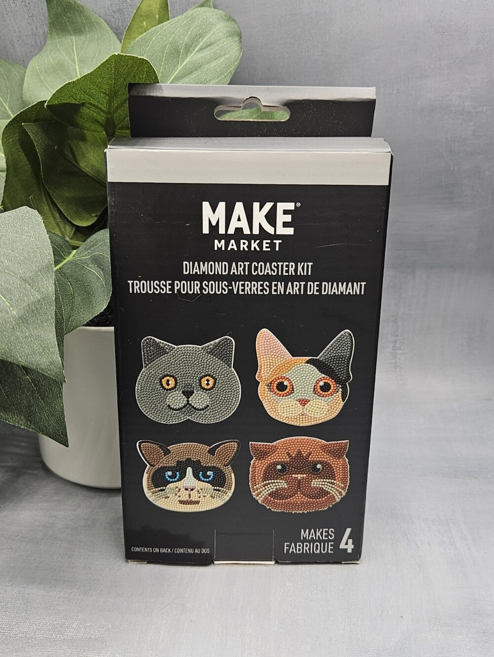 Cats Diamond Art Coaster Kit by Make Market ngem kitty cat design Makes 4 Full c